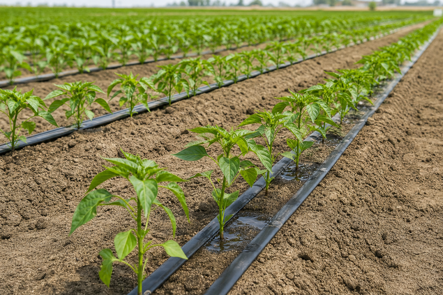 drip irrigation tape 0.15mm with 200mm emitter spacing in commercial vegetable rows