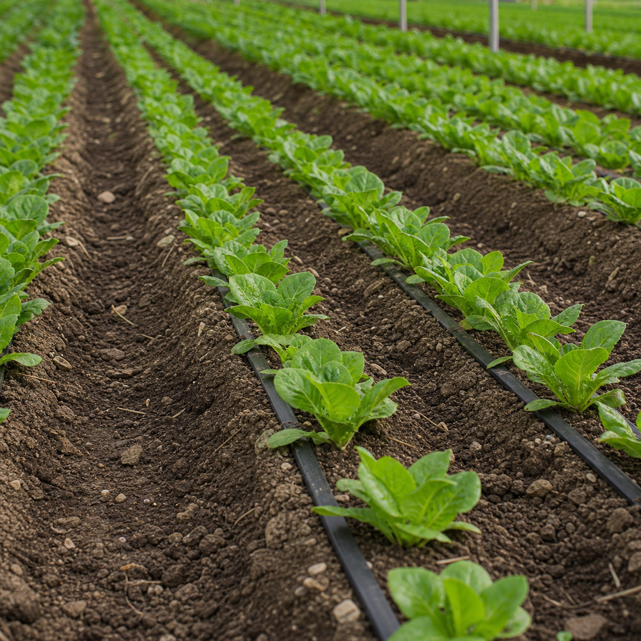 0.2mm drip irrigation tape with 200mm emitter spacing used in commercial farm rows