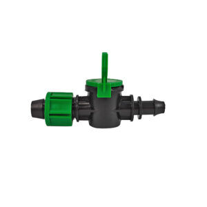 16mm inline drip tape valve with green control handle